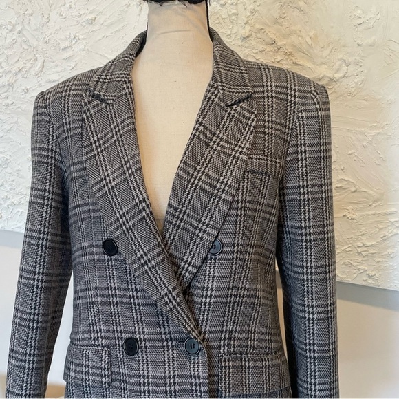 Reformation Women Plaid Double Breasted Blazer Gray Black Sz Medium - Picture 2 of 10